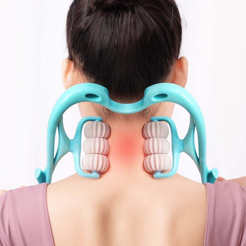 6-Roller Neck & Shoulder Massager with Jade Gua Sha Board – Deep Tissue Relief Tool